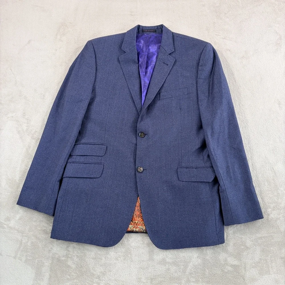Ted Baker London Endurance Sport Coat Blazer in Blue Wool Men 42R Surgeons Cuffs
